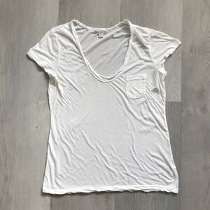 JAMES PERSE WHITE T SHIRT DEEP PLUNGE POCKET T SHIRT WOMENS LARGE
